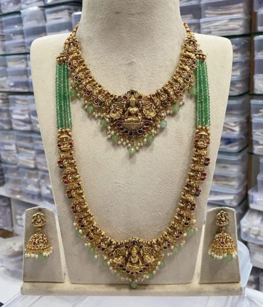 Kempu Work Layer With Stone and Beads Necklace Mala